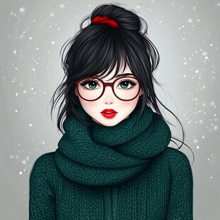 戴眼镜女孩插画
