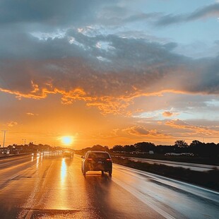 晚霞公路汽车