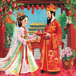 中国传统婚礼插画