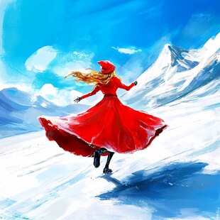 穿红衣的女孩插画