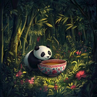 大熊猫美食插画