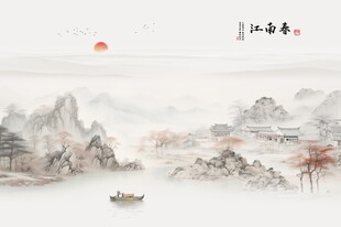 新中式屏风山水画