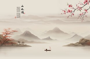 新中式山水画背景墙