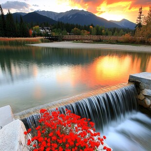 小河流水波浪花景