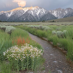 遍地野花和雪山