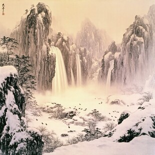 山水壁画雪景中国画