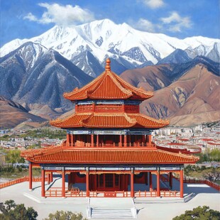 青藏地区城市建筑插画