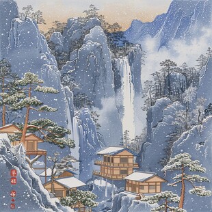 雪景山水插画