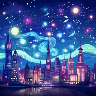 梦幻夜景插画