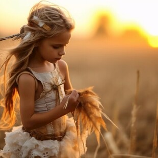 霞光中的小女孩