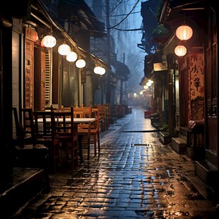 古街阴雨天