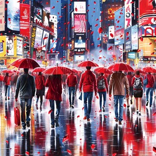 打红伞的行人