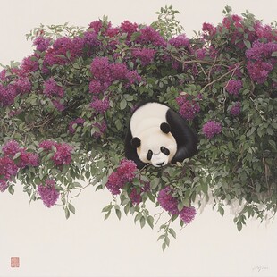 花丛里的小熊猫