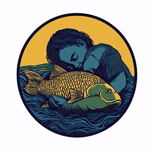 抱鱼插画