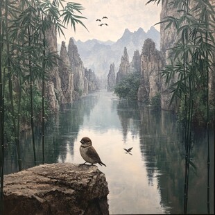 油画迎客松
