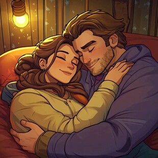 情侣拥抱浪漫插画