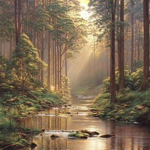 电脑装饰油画阳光森林