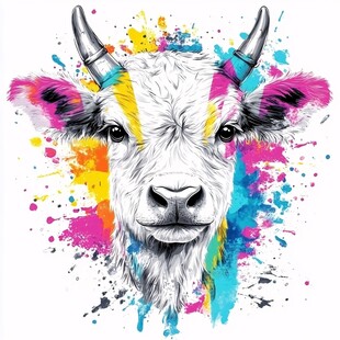 彩绘山羊流行抽象画