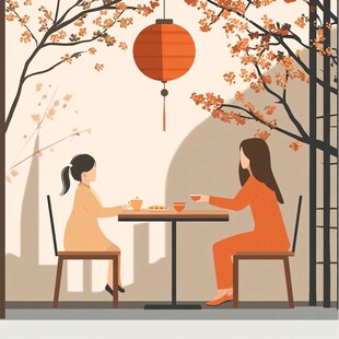 喝茶插画