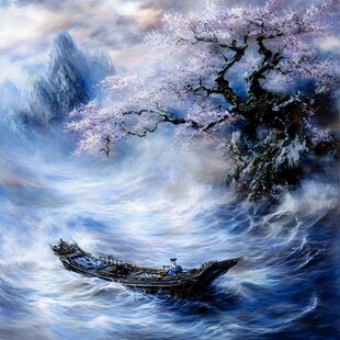 一叶孤舟意境画