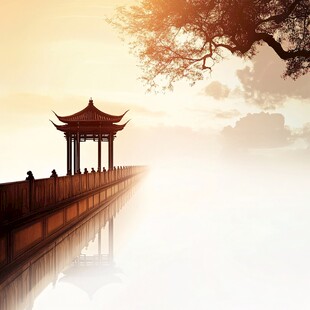 晨雾中的怀思亭