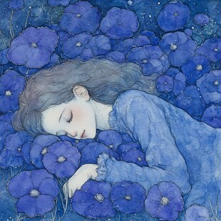 蓝色系女孩手绘