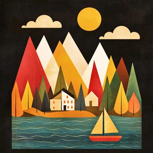 木刻彩色风景画