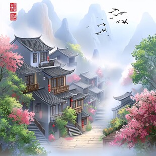 楼阁仙景插画