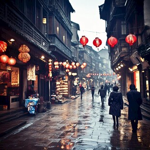 古街阴雨天