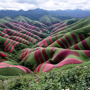 花海里的彩虹山