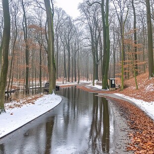 落雪秋林小路