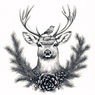 手绘鹿鸟插画