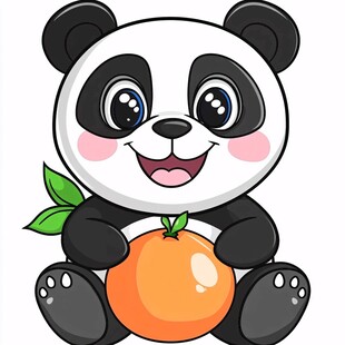 吃苹果的熊猫插画