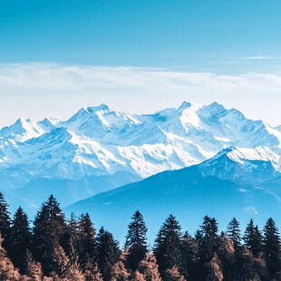 蓝天雪山森林自然风光