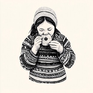 铜版画风格采茶