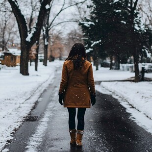 雪中美女背影