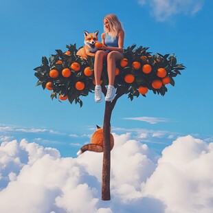 站在沃柑上的小女孩