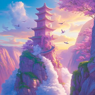 天界晓钟风景插画