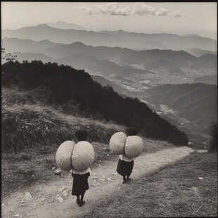 古道撑伞大的人