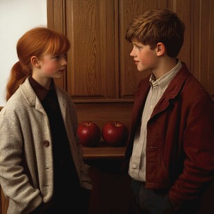 红衣女孩蓝衣男孩