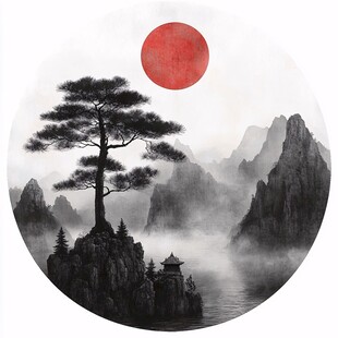 圆形迎客松装饰画