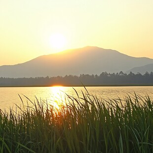 阅山湖日落