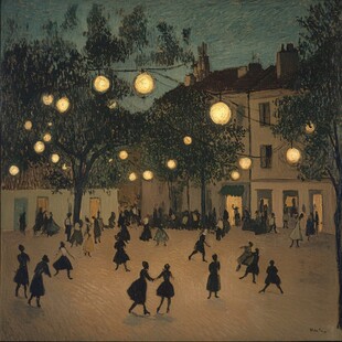 手绘在雪夜跳舞无框画