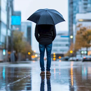 雨中撑伞的人