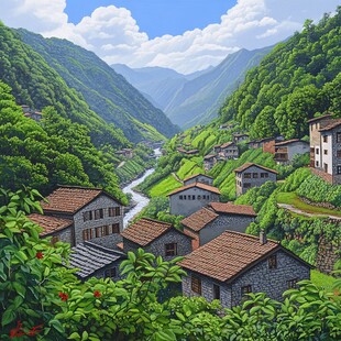 山村插画