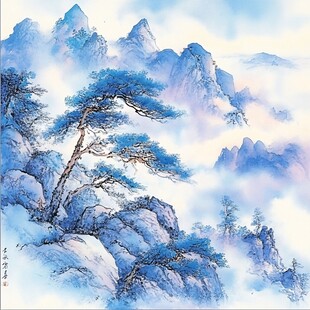 迎客松软膜天花水墨画