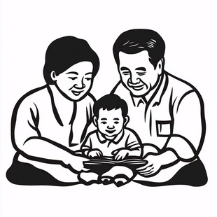 手绘头像全家福