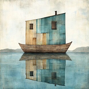 仿古木船装饰画