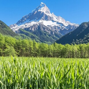 麦田高山雪山