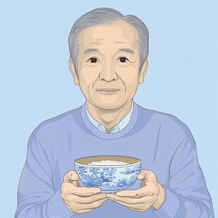 喝茶老人手绘插画